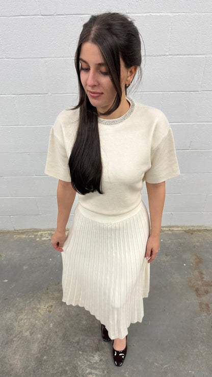 Women's Knit Midi Skirt Pleated Modest Skirt - One Size