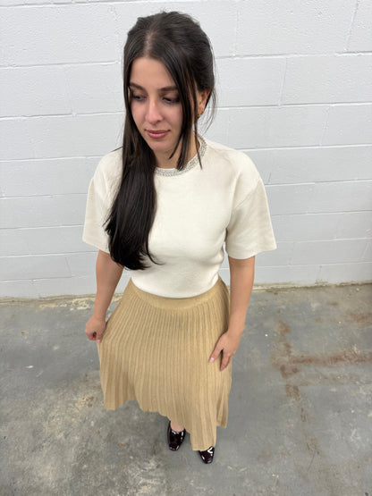 Women's Knit Midi Skirt Pleated Modest Skirt - One Size