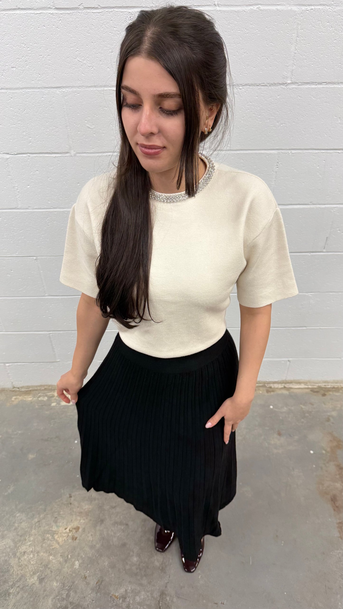 Women's Knit Midi Skirt Pleated Modest Skirt - One Size