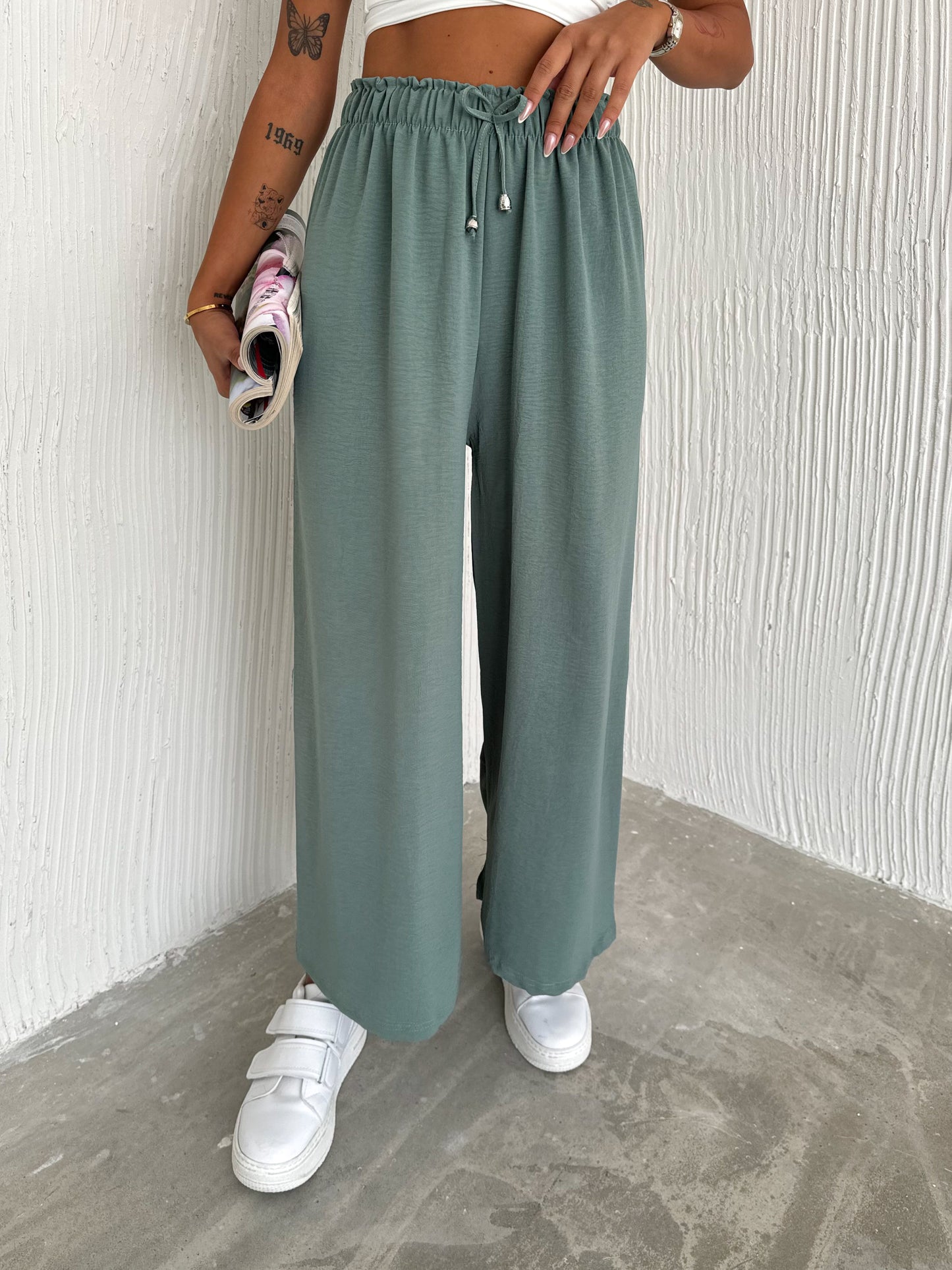 Solid Color Palazzo Pant Aerobin