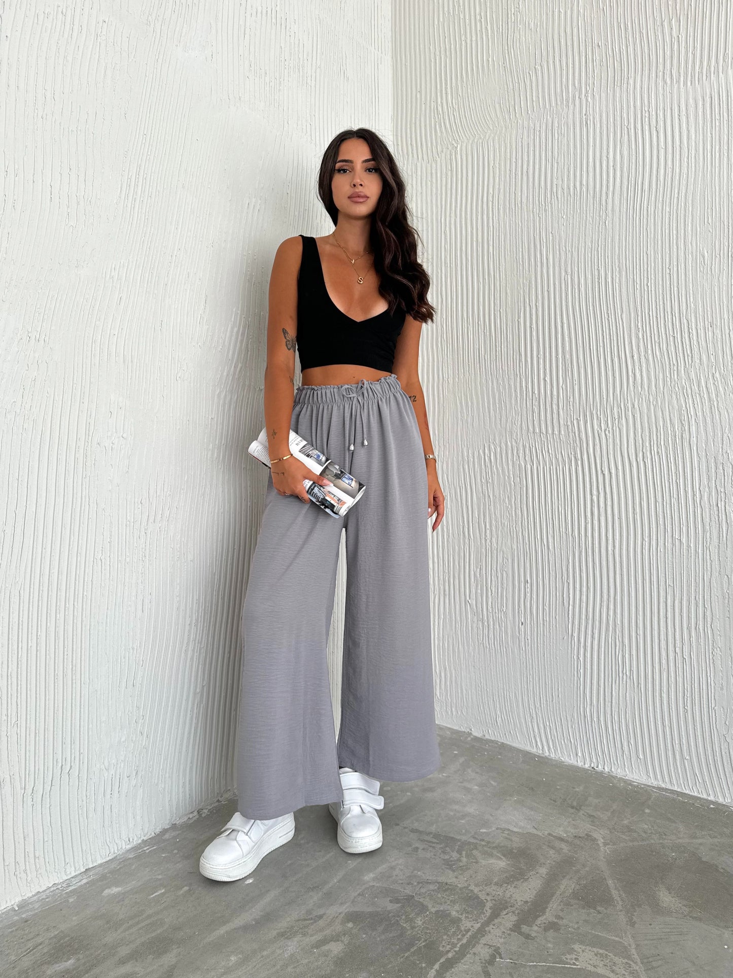 Solid Color Palazzo Pant Aerobin