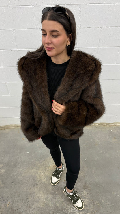 V985 Hooded Fur Coat