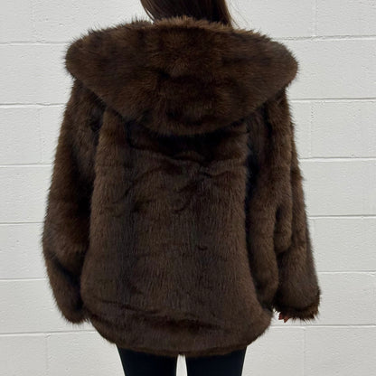 V985 Hooded Fur Coat