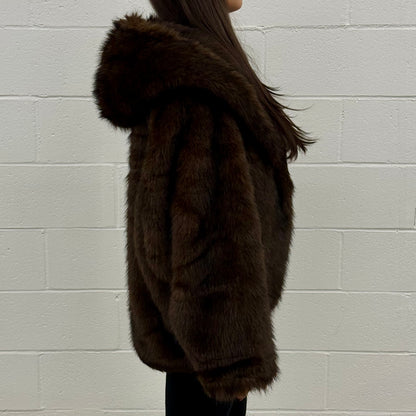 V985 Hooded Fur Coat