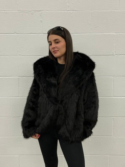 V985 Hooded Fur Coat