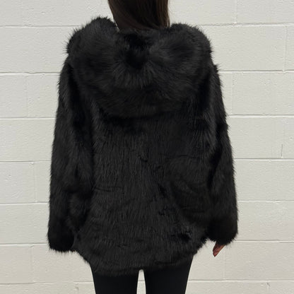 V985 Hooded Fur Coat