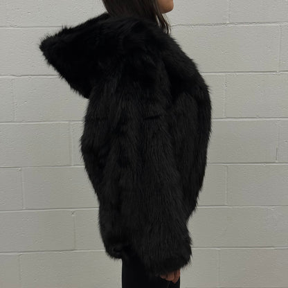 V985 Hooded Fur Coat