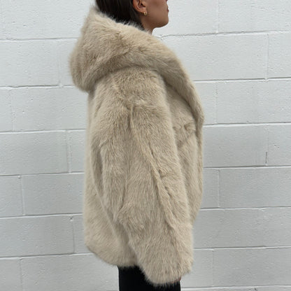 V985 Hooded Fur Coat