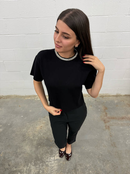 Diamond Neck Knit Blouse V4367