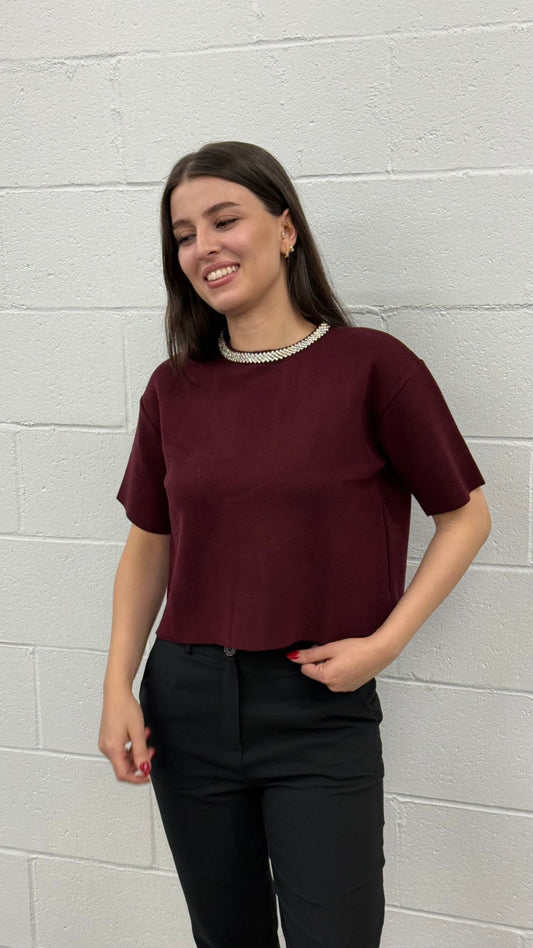 Diamond Neck Knit Blouse V4367