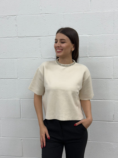 Diamond Neck Knit Blouse V4367