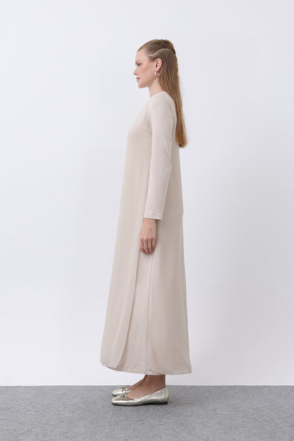 Women's Chiffon Detail Long Dress - Beige