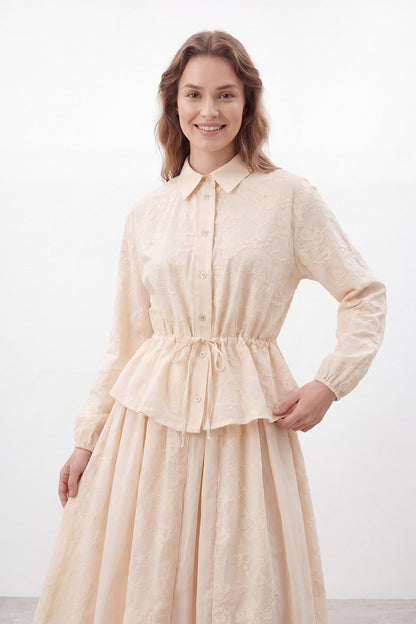 Women's Natural Texture Broderie Skirt Set - 14505TKS - Stone