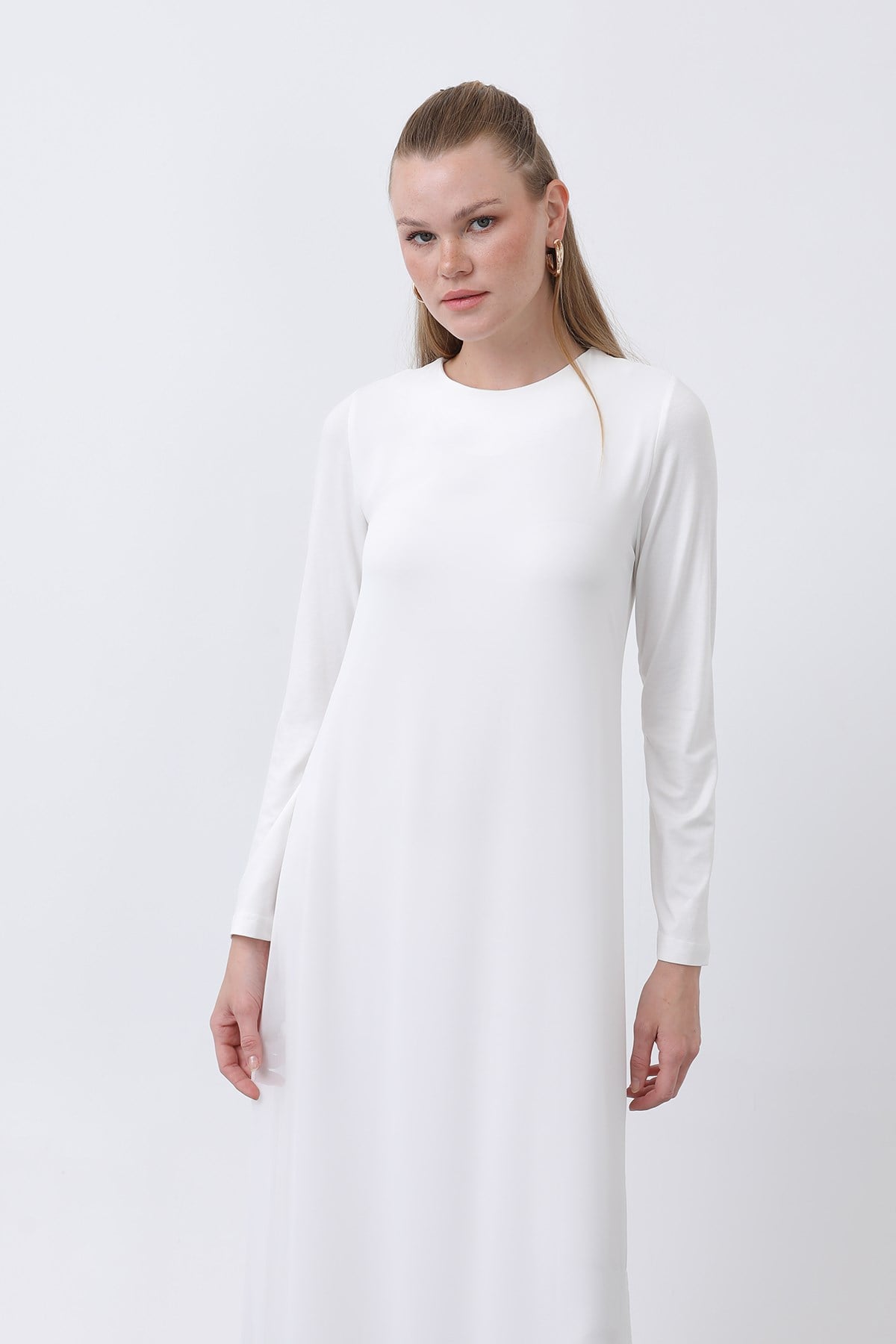 Women's Chiffon Detail Long Dress - Ecru