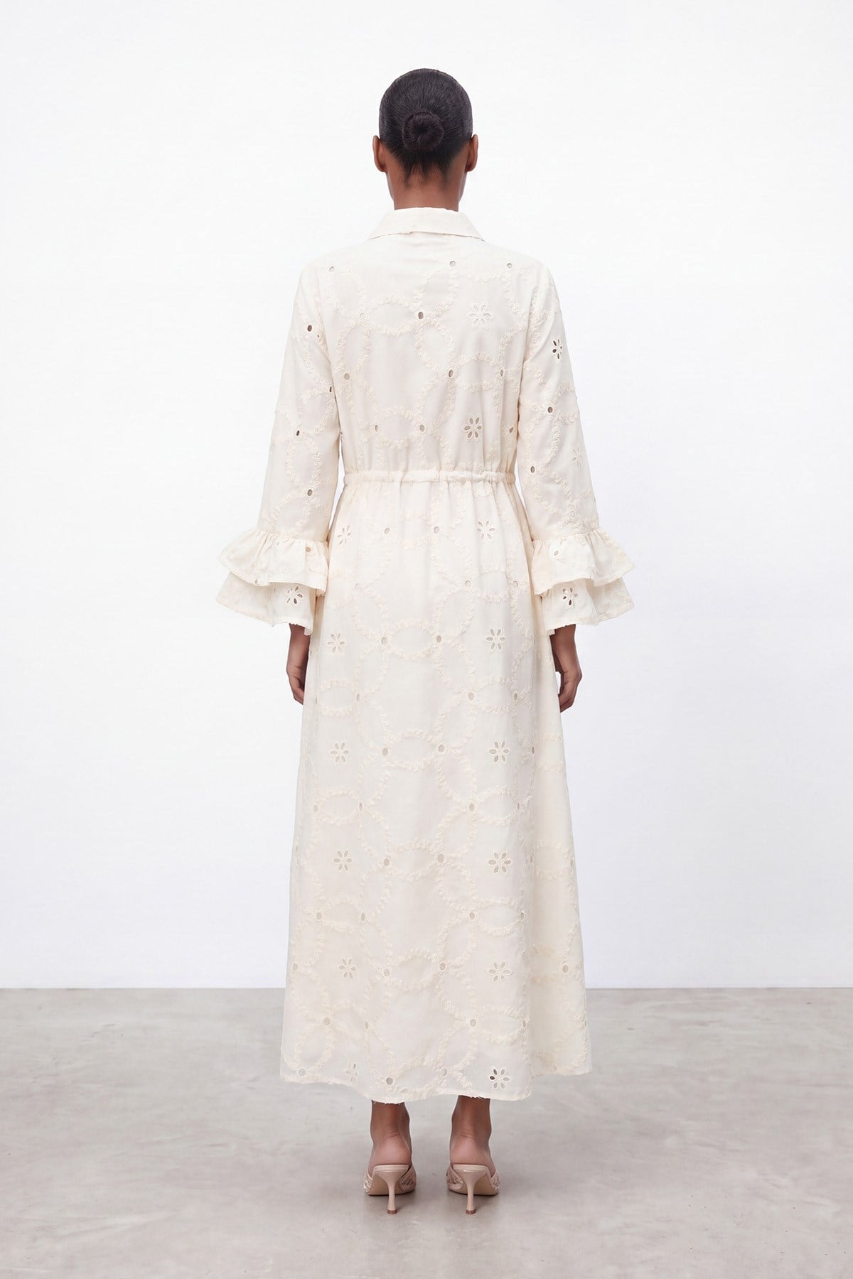 Women's Embroidered Sleeve Detail Long Dress - 32519ELB - Stone