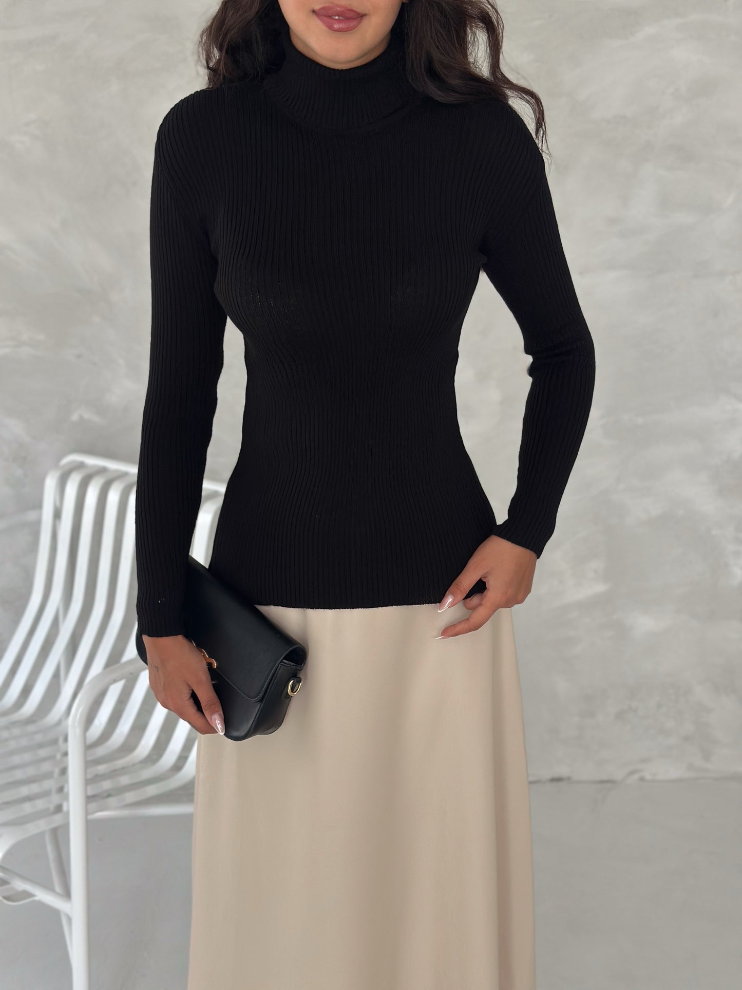 Women's Basic Turtleneck Ribbed Knit Top