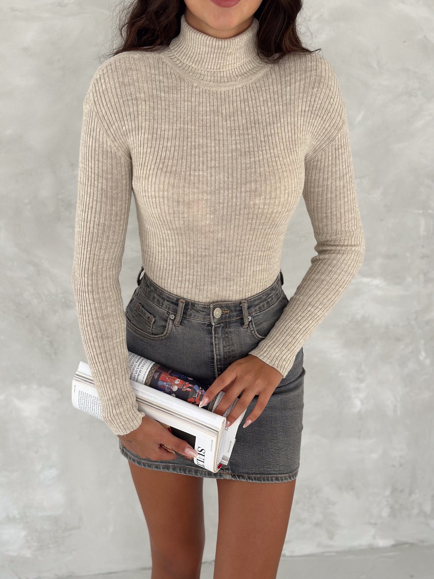 Women's Basic Turtleneck Ribbed Knit Top