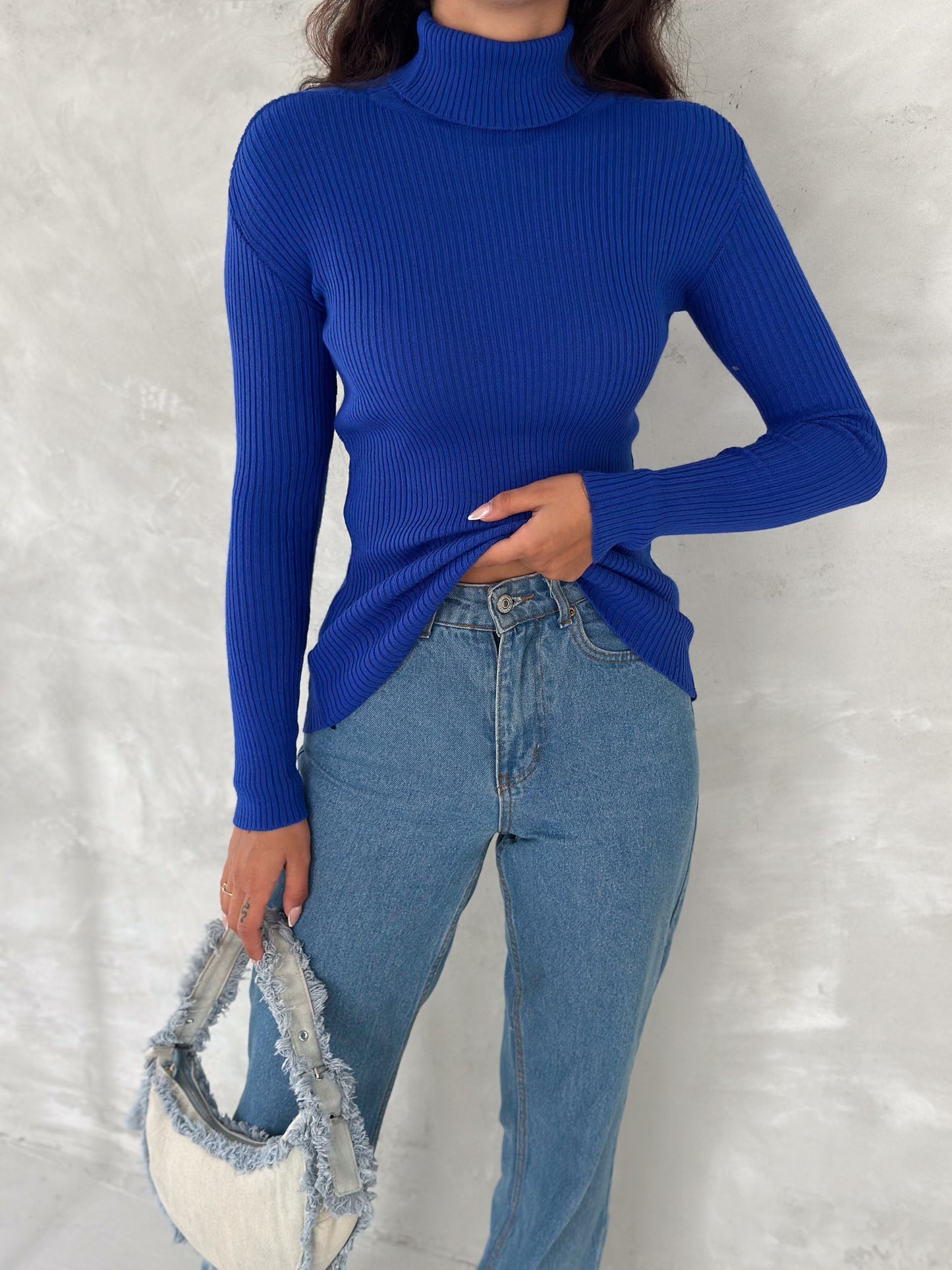 Women's Basic Turtleneck Ribbed Knit Top