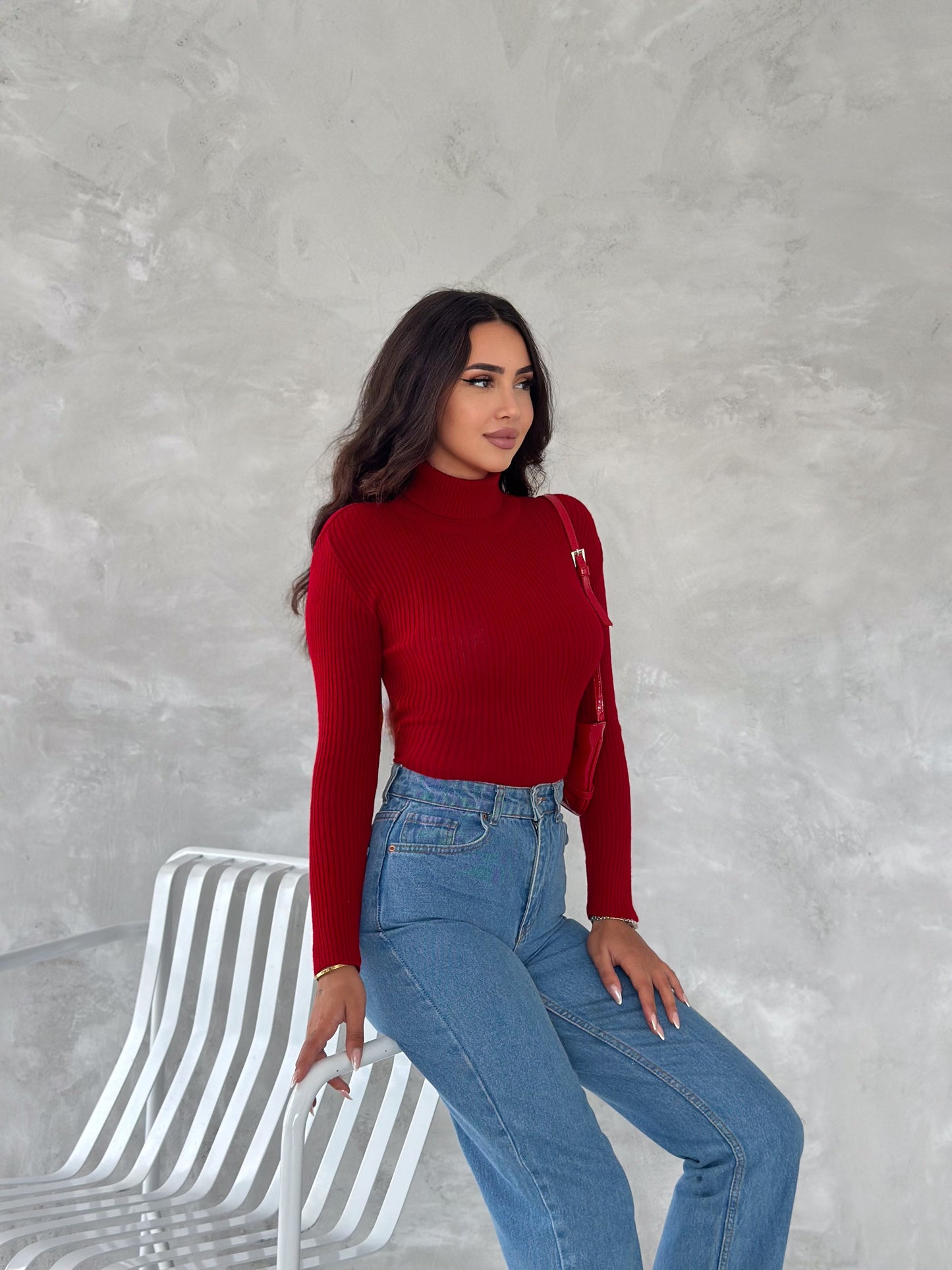 Women's Basic Turtleneck Ribbed Knit Top