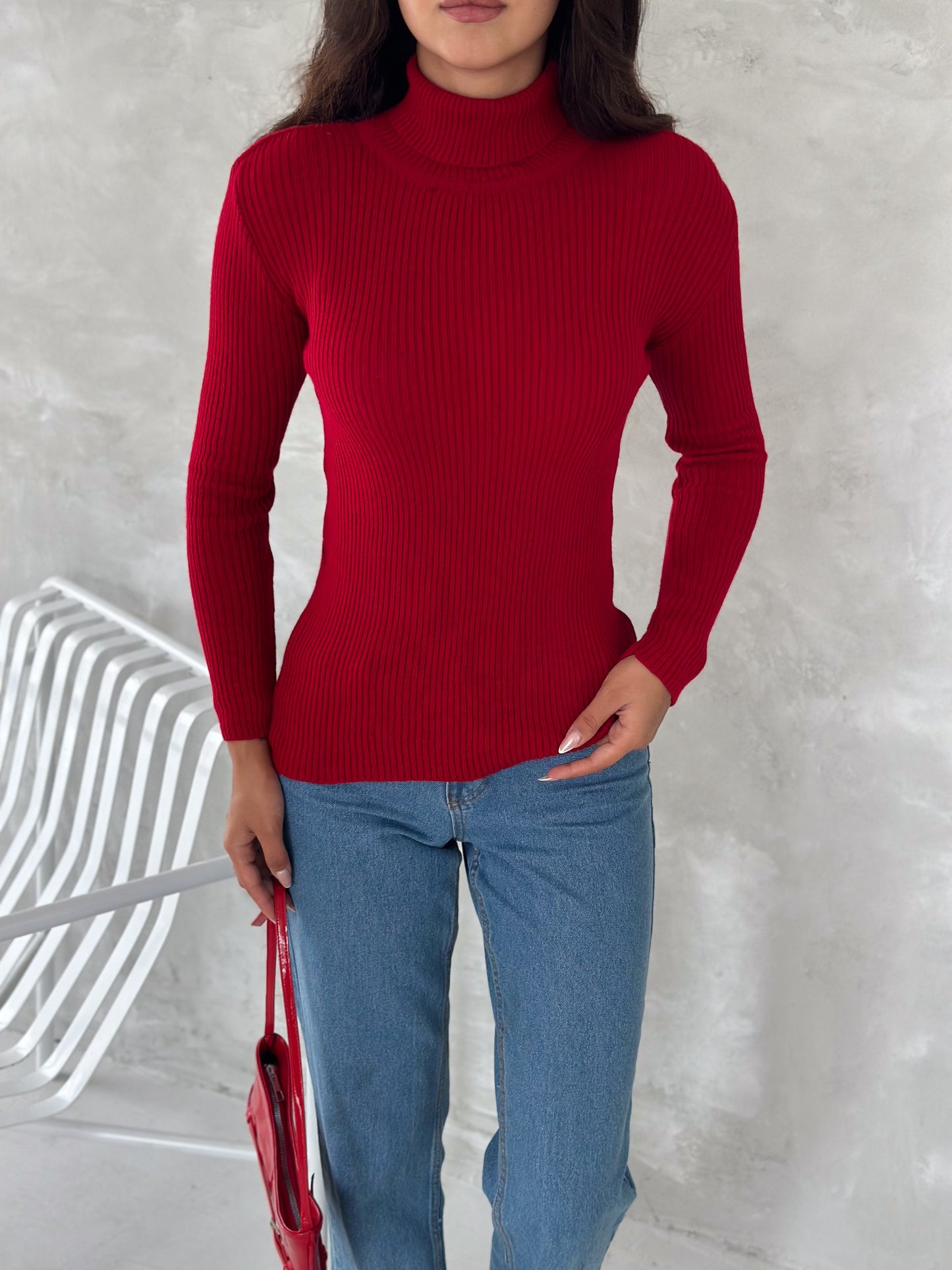 Women's Basic Turtleneck Ribbed Knit Top