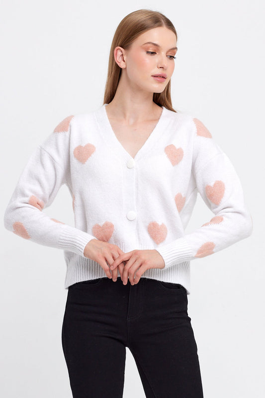 Heart Knit Cardigan Cropped - Cute Collection