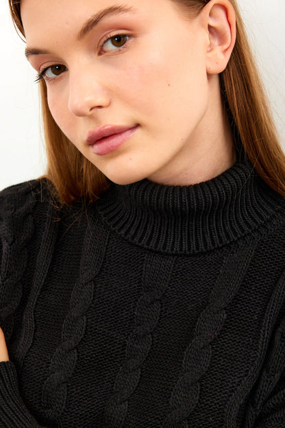 Oversized Turtleneck Sweater Solid Color With Knit Details - SKU: 1232