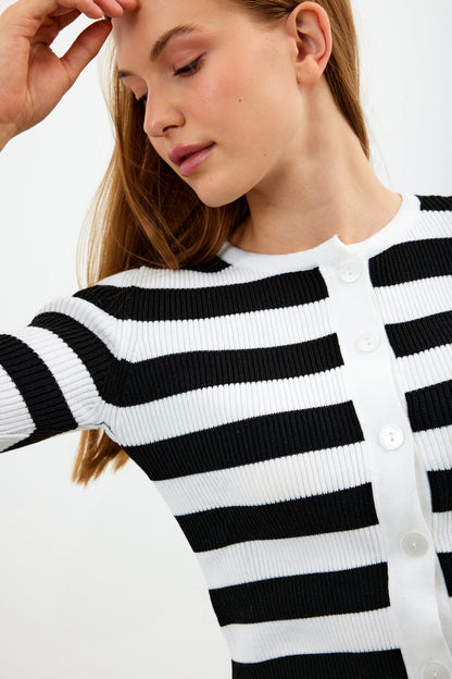 Striped Knit Top Button Detailed Top - SKU: 1093