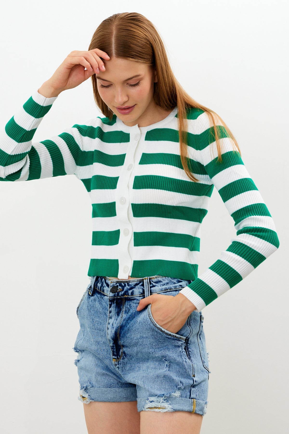 Striped Knit Top Button Detailed Top - SKU: 1093