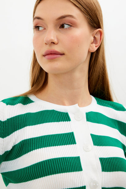Striped Knit Top Button Detailed Top - SKU: 1093