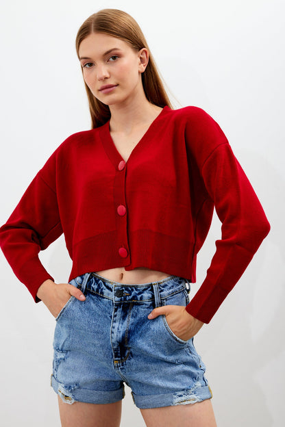 Cropped Solid Color Cardigan 3 Button - SKU: 1135