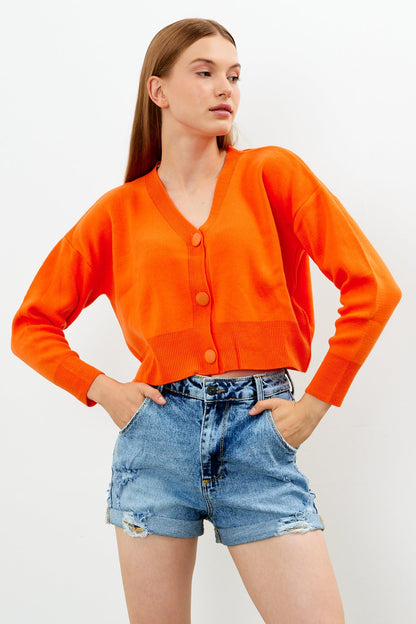 Cropped Solid Color Cardigan 3 Button - SKU: 1135