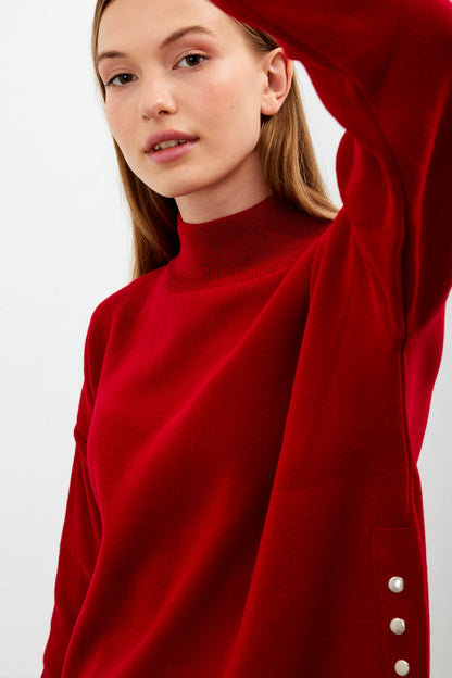Mock Neck Knit Oversized Sweater Solid Color - SKU: 1306