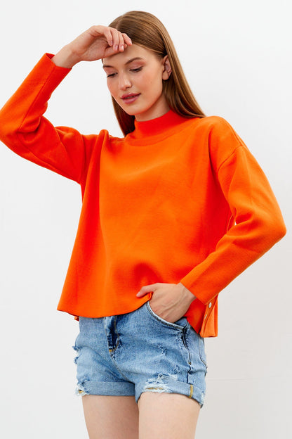 Mock Neck Knit Oversized Sweater Solid Color - SKU: 1306