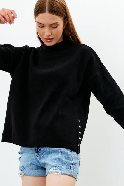 Mock Neck Knit Oversized Sweater Solid Color - SKU: 1306