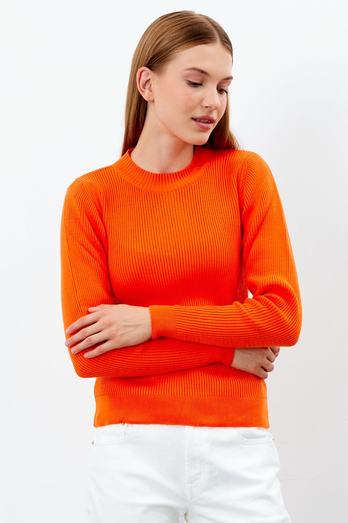 Crewneck Knit Sweater Knit Top Solid Color - SKU: 1287