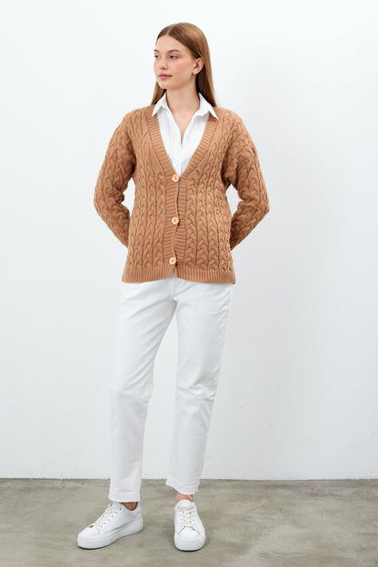 Solid Color Short Knit Cardigan Thick Knitted Details - SKU: 3790