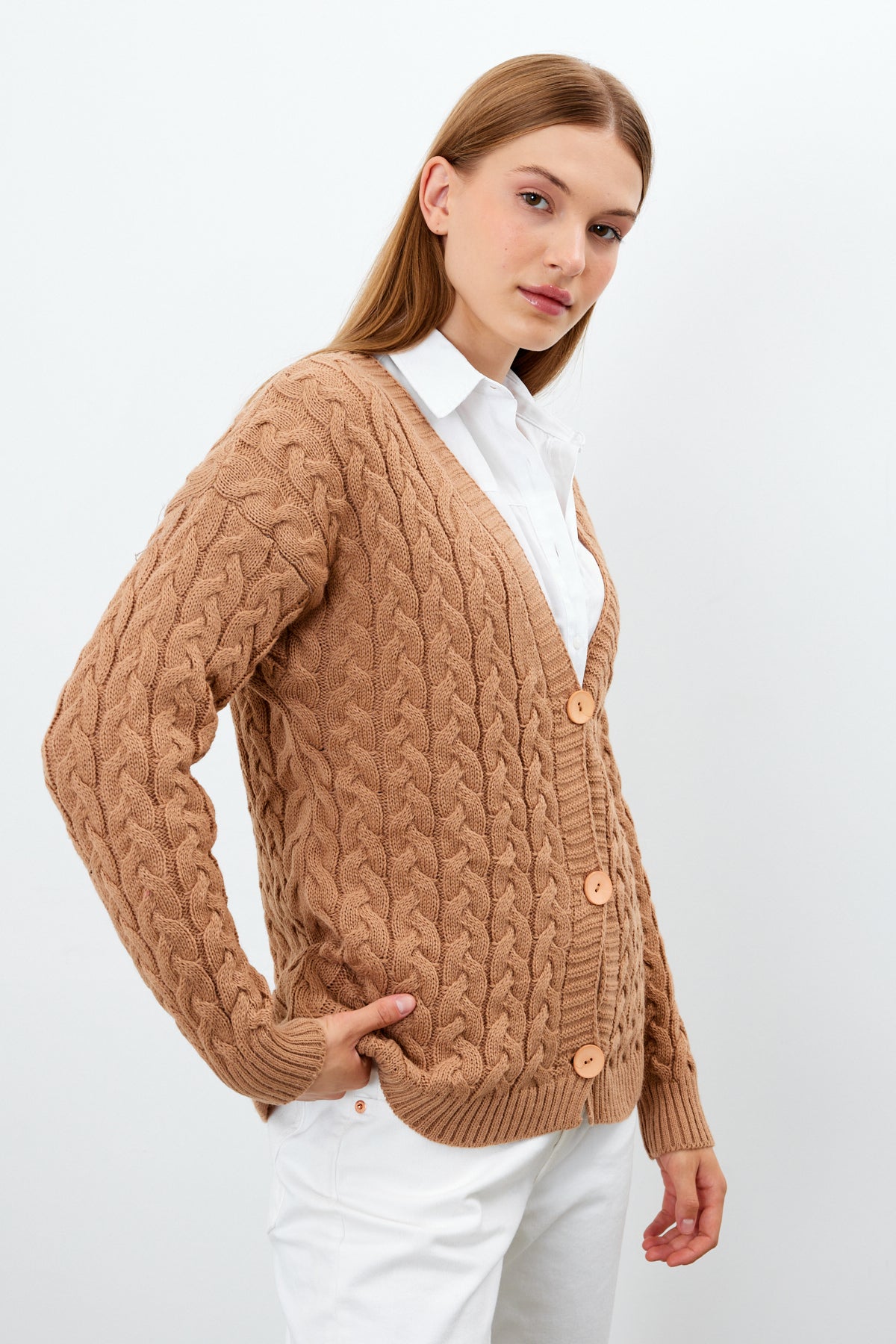 Solid Color Short Knit Cardigan Thick Knitted Details - SKU: 3790