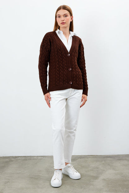 Solid Color Short Knit Cardigan Thick Knitted Details - SKU: 3790
