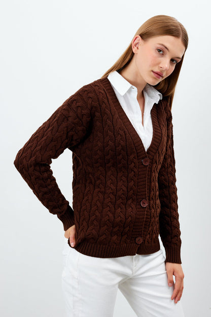 Solid Color Short Knit Cardigan Thick Knitted Details - SKU: 3790