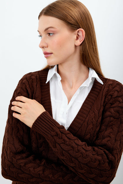 Solid Color Short Knit Cardigan Thick Knitted Details - SKU: 3790