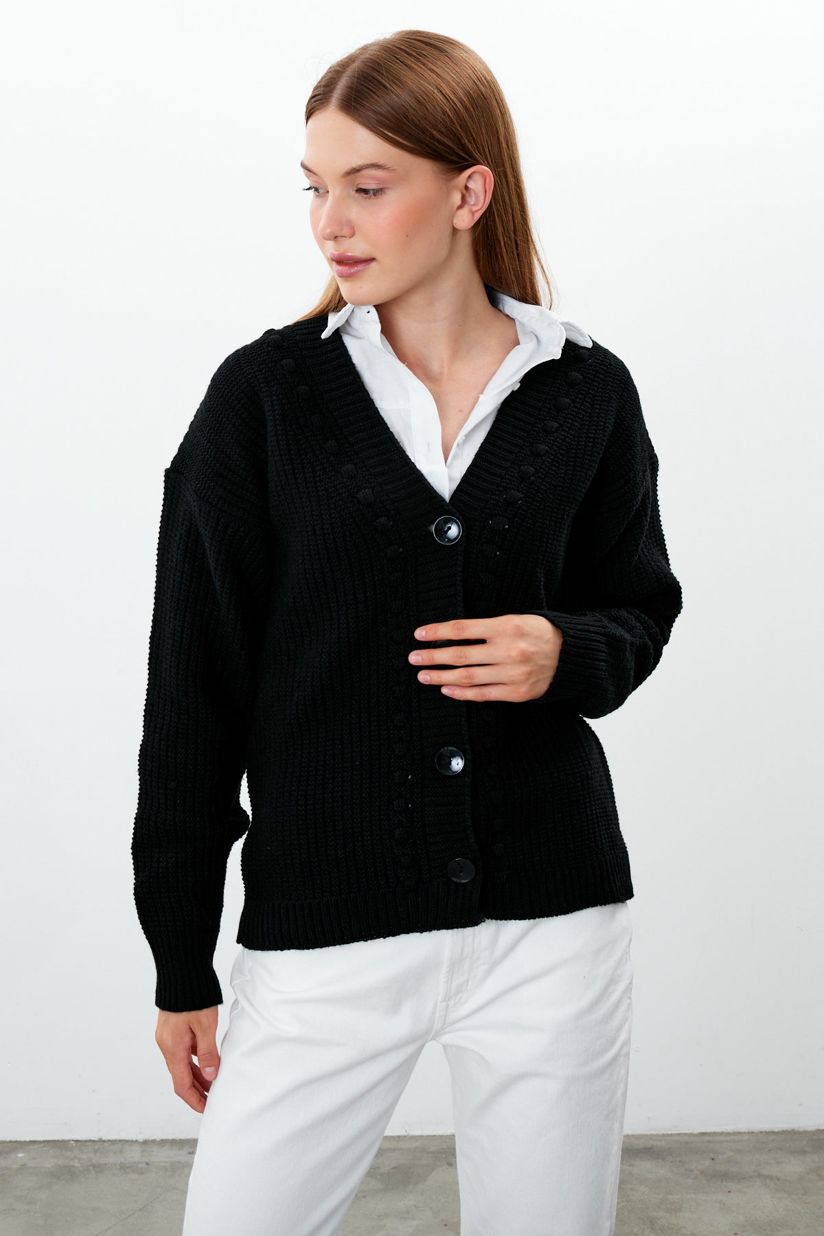 Mid Length Knit Cardigan Solid Color - SKU: 3740