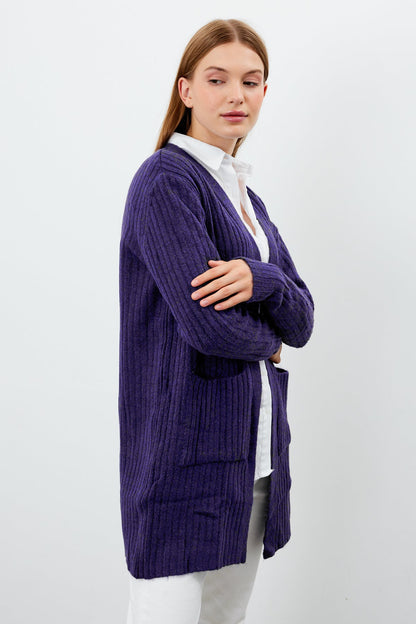 Long Ribbed Knit Cardigan Solid Color  - SKU: 9578