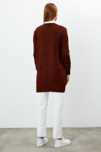Long Ribbed Knit Cardigan Solid Color  - SKU: 9578