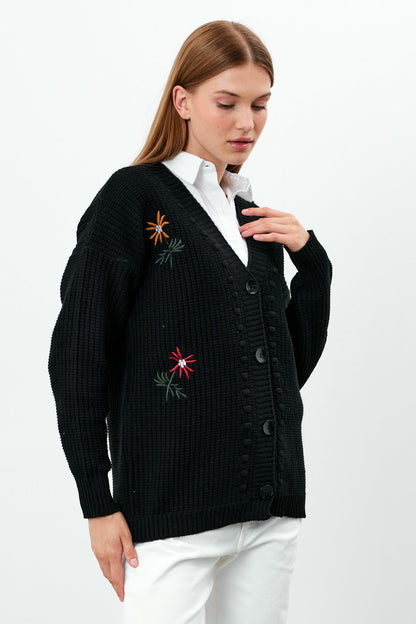 Flower Knitted Knit Cardigan Mid Length Knit Cardigan- SKU: 3810