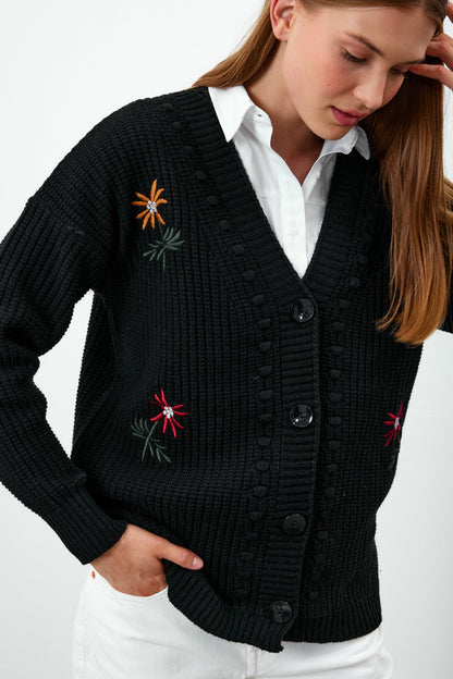 Flower Knitted Knit Cardigan Mid Length Knit Cardigan- SKU: 3810