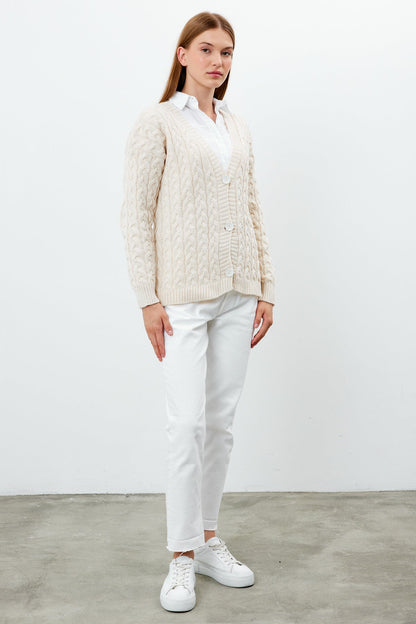 Solid Color Short Knit Cardigan Thick Knitted Details - SKU: 3790