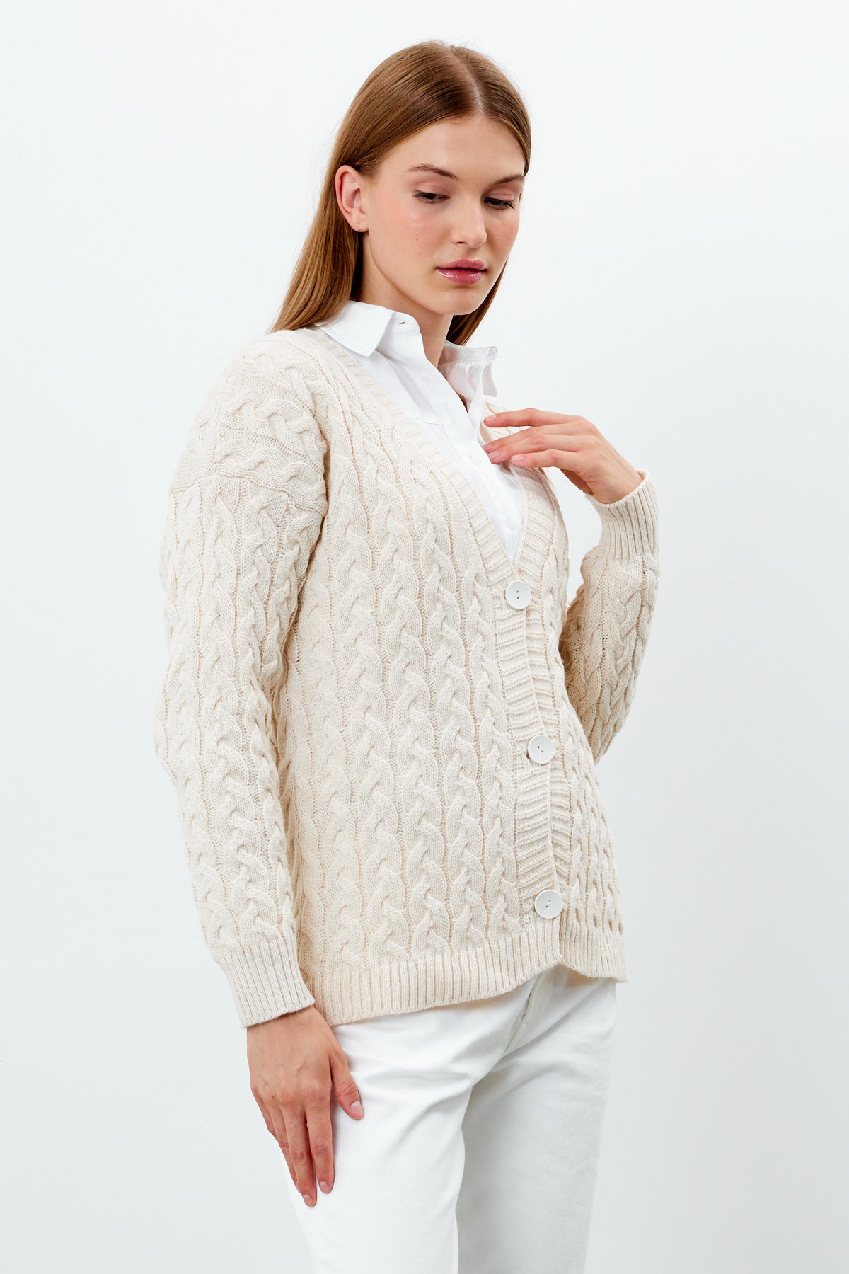 Solid Color Short Knit Cardigan Thick Knitted Details - SKU: 3790
