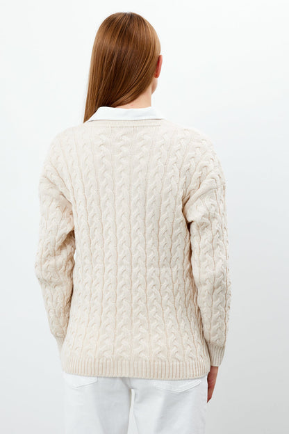Solid Color Short Knit Cardigan Thick Knitted Details - SKU: 3790