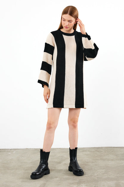 Knit Striped Mini Dress Knit Tunic Wide Striped- SKU: 3880