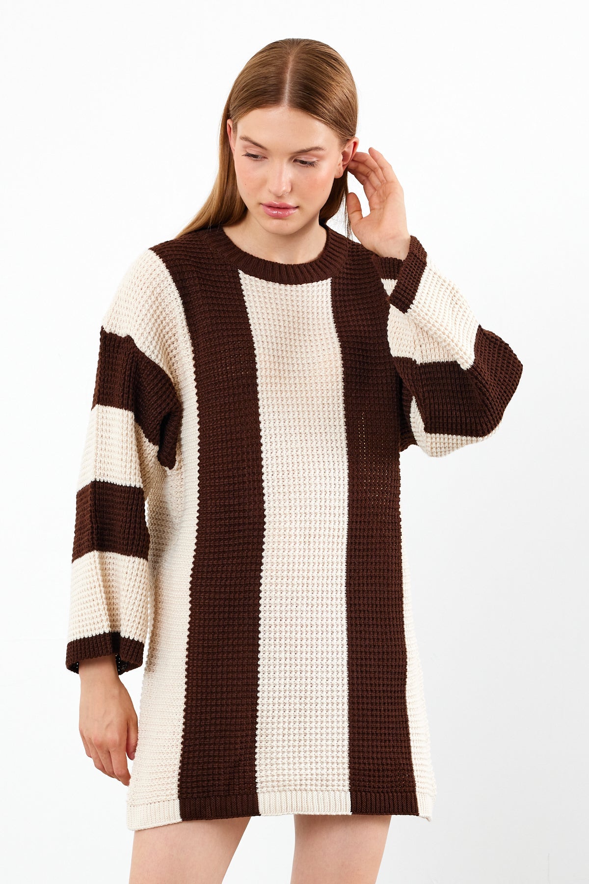 Knit Striped Mini Dress Knit Tunic Wide Striped- SKU: 3880